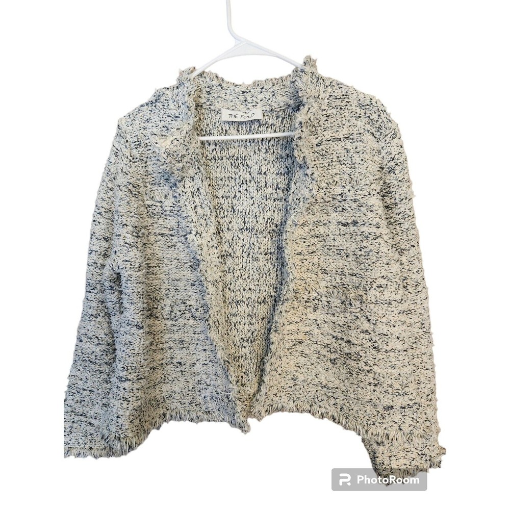 The Fold London Varena Knitted Open Jacket Size Large Gray Metallic Threads Crop